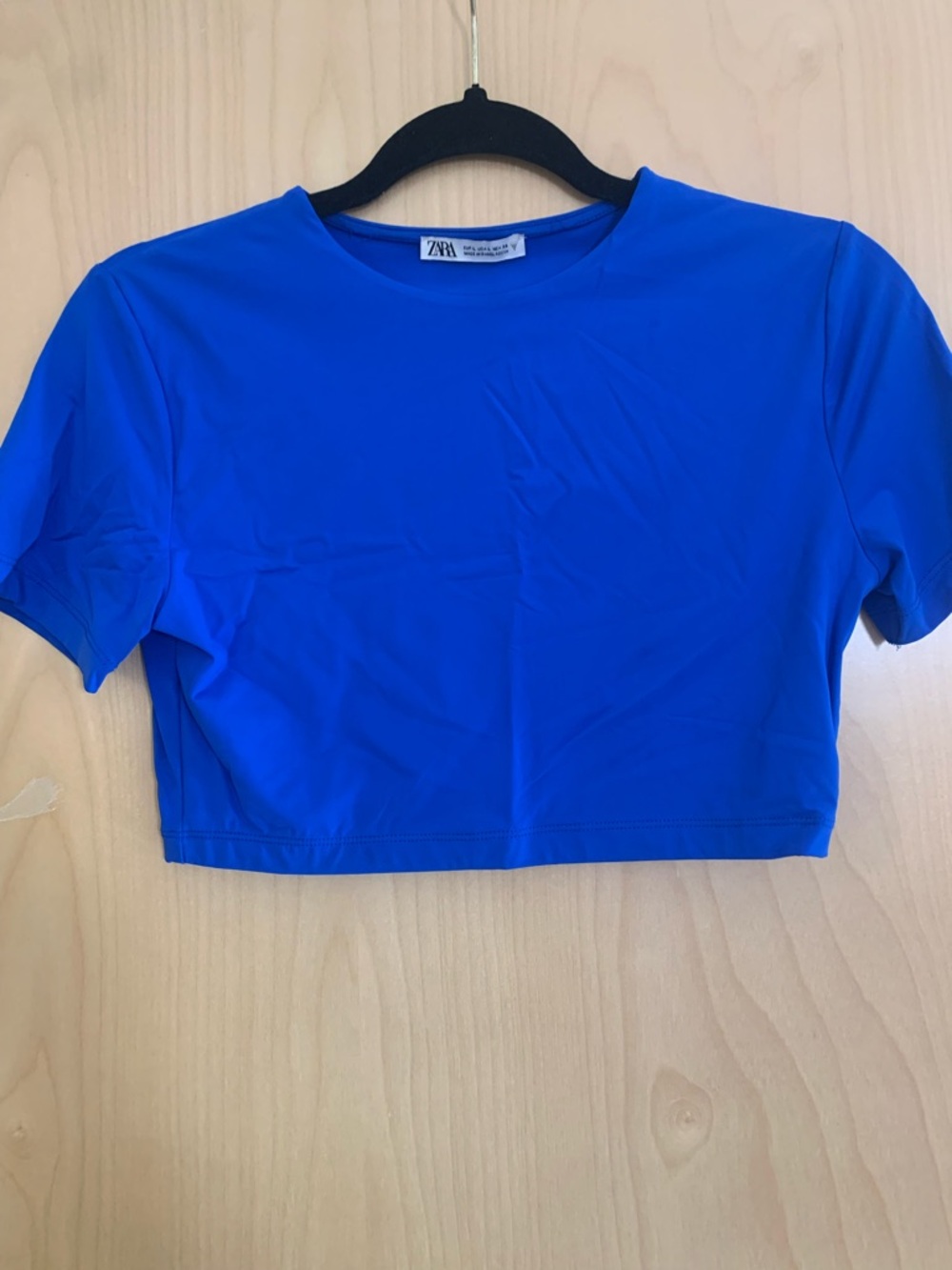 Zara Cobalt Blue Cropped Crew Neck Top